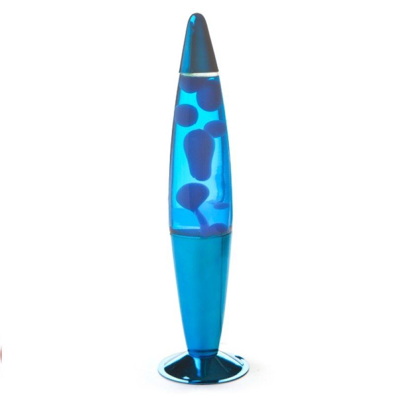 Peace Metallic Motion Lamp in Blue, 410mm, with metallic finish and floating wax bubbles for a calming ambiance.