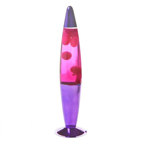 Metallic Peace Motion Lamp in Purple/Pink with swirling wax and liquid, creating a captivating calming ambiance.