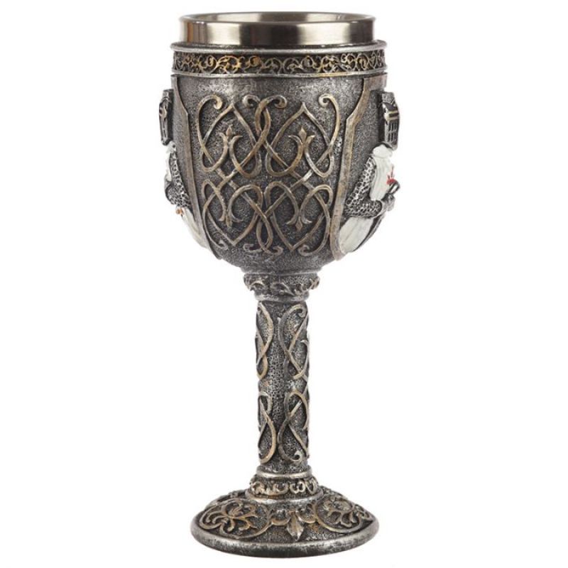 Decorative Crusader Knight goblet, 19.5cm tall, showcasing intricate medieval designs for home decor and functional use.