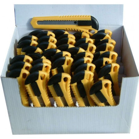 Large snap-off trimming knives in yellow casing, 40-pack display for precise cutting in various applications.