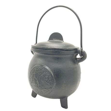 Tree of Life Cast Iron Cauldron Incense Holder, 15cm x 15cm, ideal for meditation and home decor, promoting relaxation and elegance.