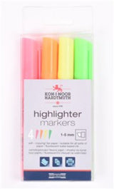 Vibrant KOH-I-NOOR highlighters with 1-5mm tips, resistant to drying for 3 years, ideal for note-taking and creative projects.