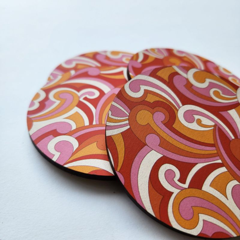 Coaster - Single Printed Retro Koru (10cm)