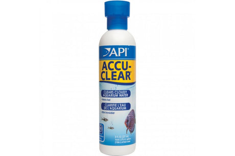 Aquarium water clarifier in a 237ml bottle, clears cloudy water for vibrant aquatic life by clumping particles for easy filtration.