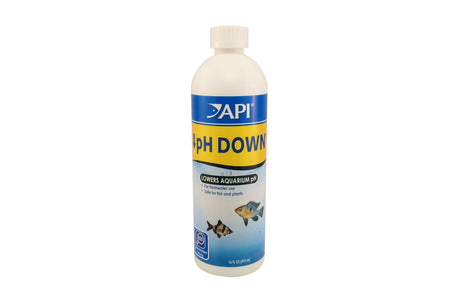 API pH Down for aquariums lowers pH levels, ensuring a healthy acidic environment for fish and plants.