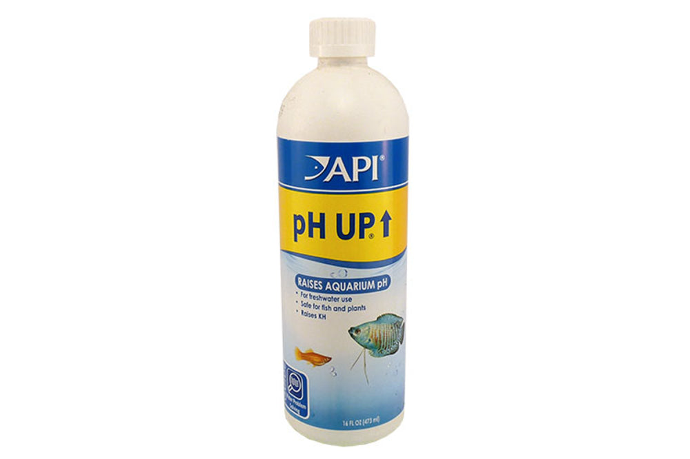 Aquarium pH UP by API in a 473ml bottle, designed to raise pH levels for healthy, thriving aquatic environments.