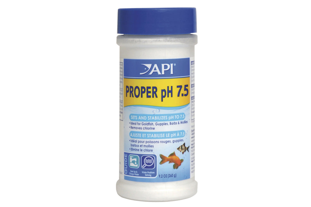 Proper pH 7.5 Aquarium pH Adjuster in 250g container for maintaining optimal pH and enhancing fish health and habitat.