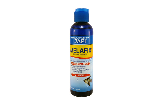 Aquatic medication Melafix in 11g and 237ml treats bacterial infections for healthy freshwater and saltwater ecosystems.