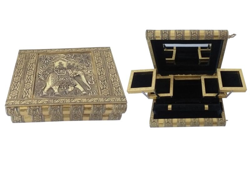 Jewelry Box - Elephant Design Brass Finish (28cm)