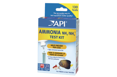 API Ammonia Test Kit for fresh and saltwater aquariums measuring ammonia levels from 0 to 8 ppm with 130 tests per kit.