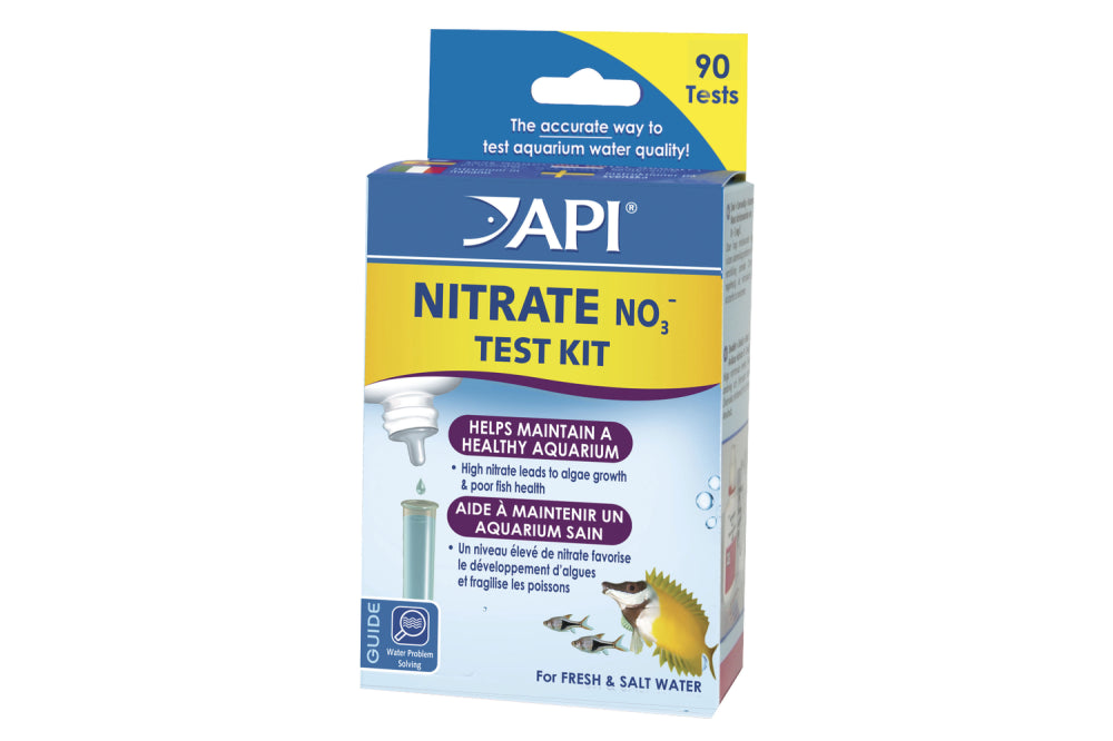 API Nitrate Test Kit for fresh/saltwater; measures nitrate levels from 0-160 ppm, ensures healthy aquatic habitats.