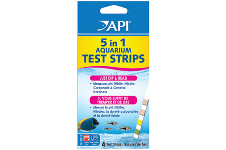 API Test Strips - 5 in 1 for quick testing of pH, KH, GH, nitrate, and nitrite for optimal aquarium health.