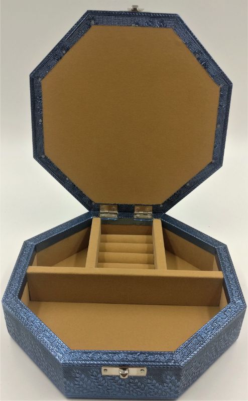 Hexagon Box - Floral Blue Silver Finish (20cm)