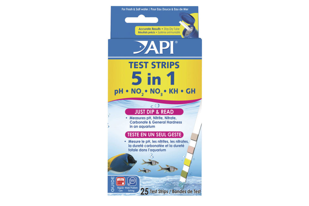 Aquarium Water Test Strips - 5 in 1 for accurate testing of pH, Nitrite, Nitrate, and hardness in freshwater and saltwater.