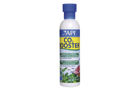 API CO2 Booster 237mL bottle for enhancing plant growth in aquariums with essential liquid carbon and CO2 release.