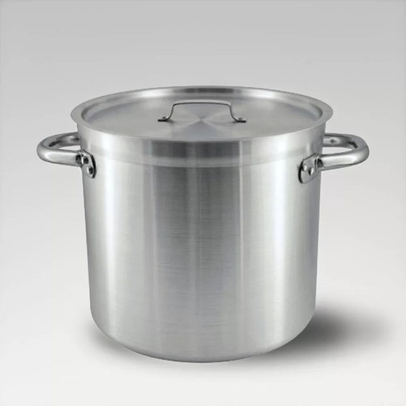 Utility Premium Alum Stockpot (20.0L) with anodised aluminium for even heat, durable satin finish, perfect for large meals.