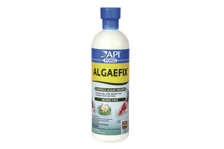 API Pond Algaefix 240mL, a selective algae-control solution for fish and plant ponds, promotes clear water and a healthy ecosystem.