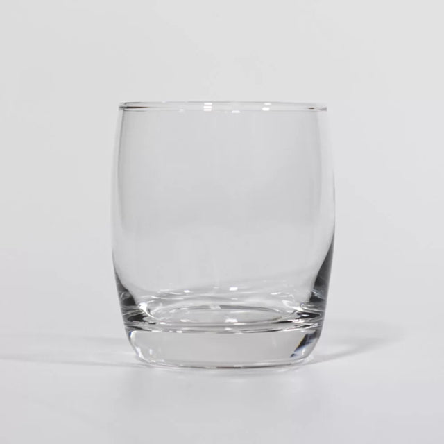 Stylish 320ml glass tumbler with a heavy base, perfect for cocktails, juices, and desserts in home or commercial settings.