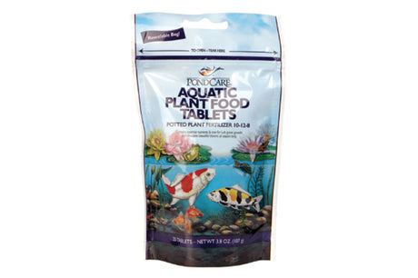 API Pond Plant Food tablets for vibrant aquatic plants, featuring essential nutrients for blooming water lilies and bog plants.