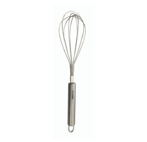 Stainless steel whisk measuring 28cm tall, ideal for mixing, whipping, and enhancing your cooking experience.