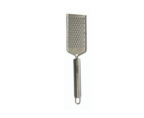 Stainless steel grater with ergonomic handle, perfect for zesting, grating, and shredding in the kitchen.