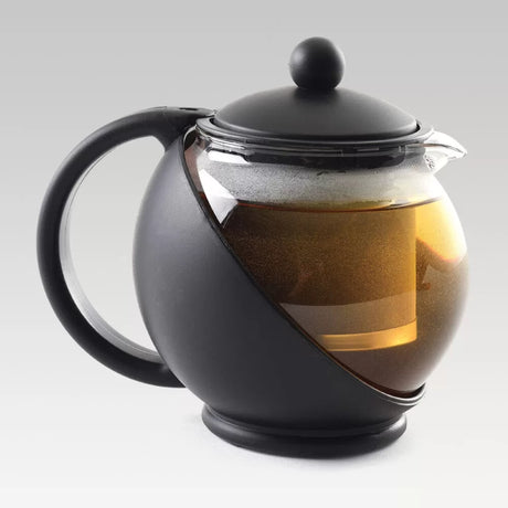 Stylish 1.25L glass teapot with stainless steel filter, perfect for brewing and serving various teas.