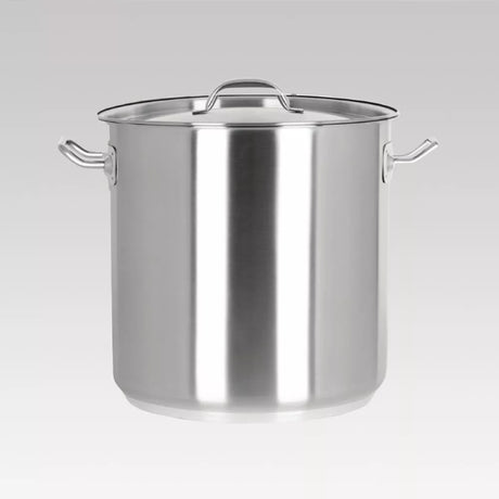 Elite 8.25L stainless steel stockpot with lid, ergonomic handles, and a satin finish, perfect for all cooktops.