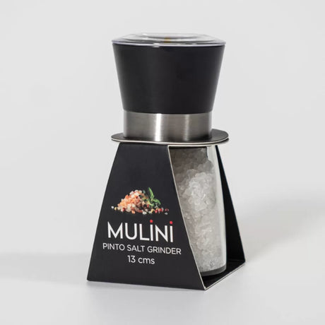 Adjustable salt grinder with ceramic mechanism, 14.5cm size, 115g capacity for precise seasoning without residue.