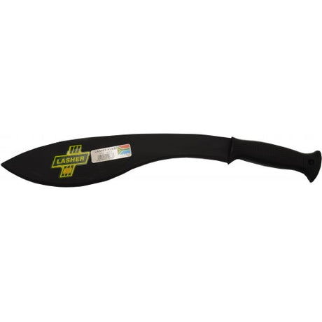 Kukri-style machete with a 330mm carbon steel blade and ergonomic poly handle, ideal for outdoor tasks and gardening.