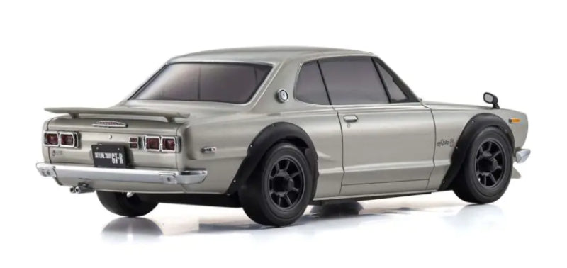 MA-020 GT-R (KPGC10) Silver miniature RC car with AWD, precision design, and drift tires for thrilling racing experiences.