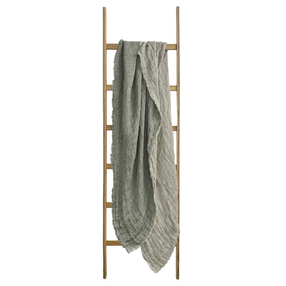 Reversible 100% linen throw in two-tone design with distressed eyelash edge, measuring 125 x 150 cm.