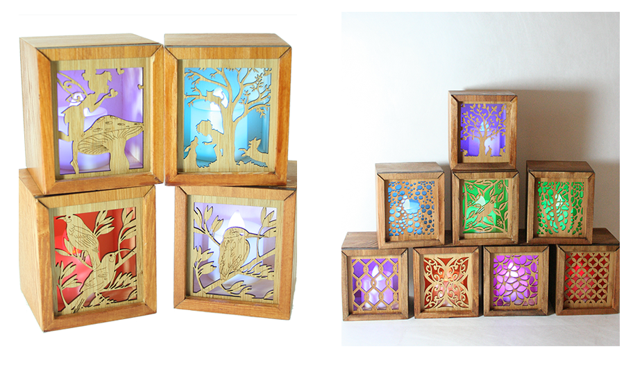 LED Tealight Box in bamboo with 7-color changing candle, versatile trinket holder for stylish home decor and gifting.