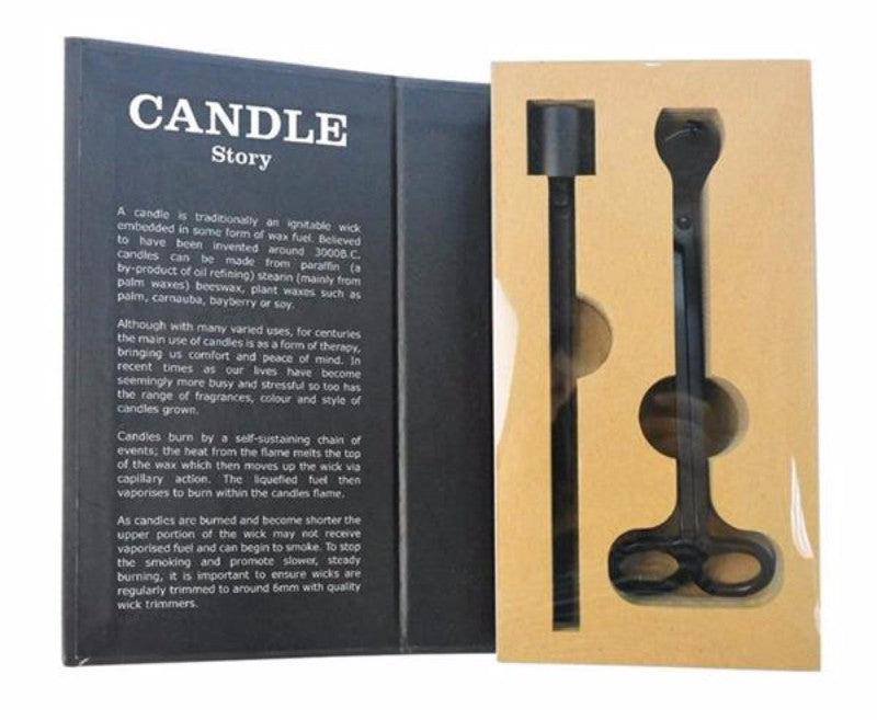 Candle Wick Trimmer Set 2pc in sleek black stainless steel for perfect wick maintenance and enhanced candle ambiance.