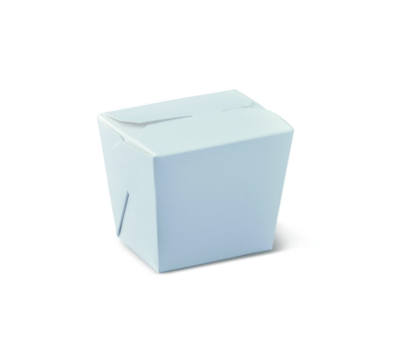 White Noddle Box food pail (240ML) ideal for hot and cold foods, features poly-lined interior, and is perfect for branding.