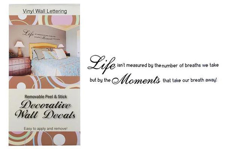 Wall decal featuring the inspirational phrase "Life Moment," measuring 101 x 12 cm, perfect for any room decor.