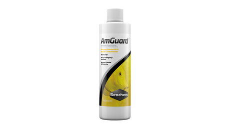 Amguard 250mL by Seachem: Effective ammonia remover for fresh and saltwater aquariums, safe for delicate ecosystems.