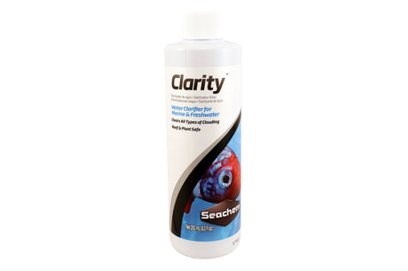 Aquatic Clarifies Clarity 250mL bottle for clear aquarium water, safe for reefs and plants, perfect for all aquatic environments.