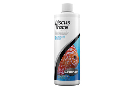 Discus Trace 500mL, a sodium-free trace mineral supplement for vibrant discus health and growth in aquariums.