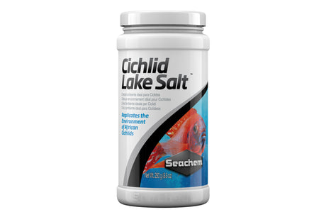 Seachem Cichlid Lake Salt 250g designed for African Cichlids, replicates Rift Lake minerals for optimal fish health.