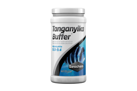 Tanganyika Buffer 250g by Seachem enhances cichlid habitats by adjusting pH to 9.0-9.4 and raising carbonate hardness.