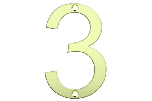 Polished brass number '3' for letterbox, elegant and durable, resistant to elements, easy to read from a distance.