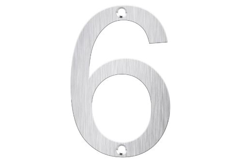 Sleek brushed stainless steel Letter Box Number 6, durable and weather-resistant for stylish mailbox identification.