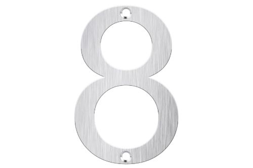 Sleek brushed stainless steel number 8 for letterboxes, enhancing curb appeal with durability and elegant design.