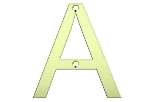 Polished brass letterbox number "A" with a shiny finish, perfect for enhancing your home's curb appeal and address visibility.