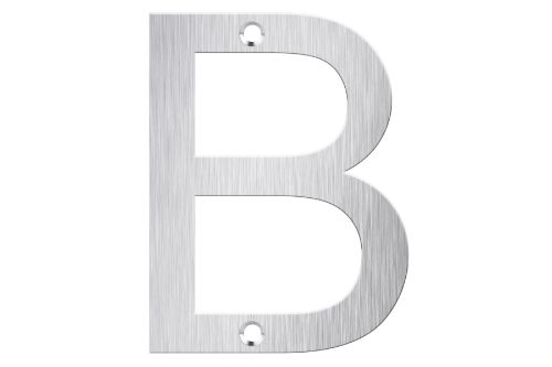 Brushed stainless steel letter box number 'B', 80mm tall, durable and stylish for enhancing curb appeal.