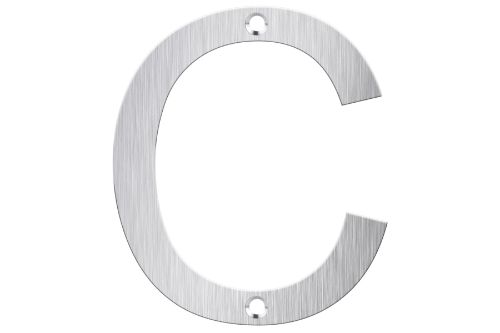 Sleek brushed stainless steel letterbox number "C", stylish and durable for modern home address display.