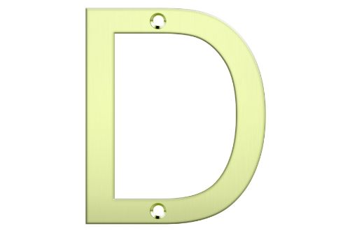 Polished brass letterbox number 'D' with 80mm height, stylishly enhancing your home's address visibility.