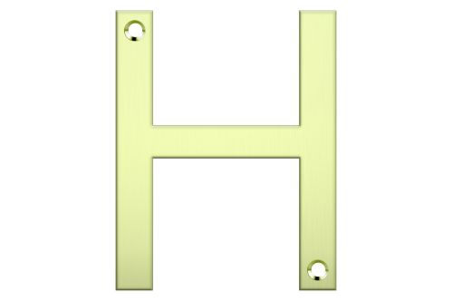 Polished brass letter box number "H" for stylish address display, durable and elegant, perfect for home entrances.