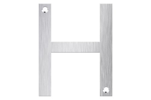Brushed stainless steel letter box number "H," 80mm high, durable and stylish, perfect for enhancing curb appeal.