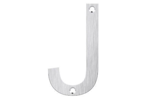 Brushed stainless steel letter box number 'J', 80mm tall, enhances curb appeal and visibility for addresses.